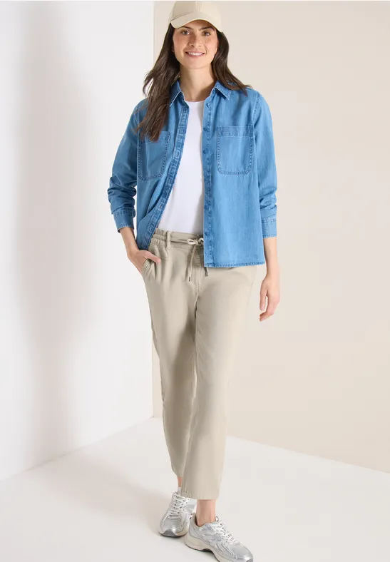 Mid Waist Slim Leg Pantalon Loose Fit grain beige