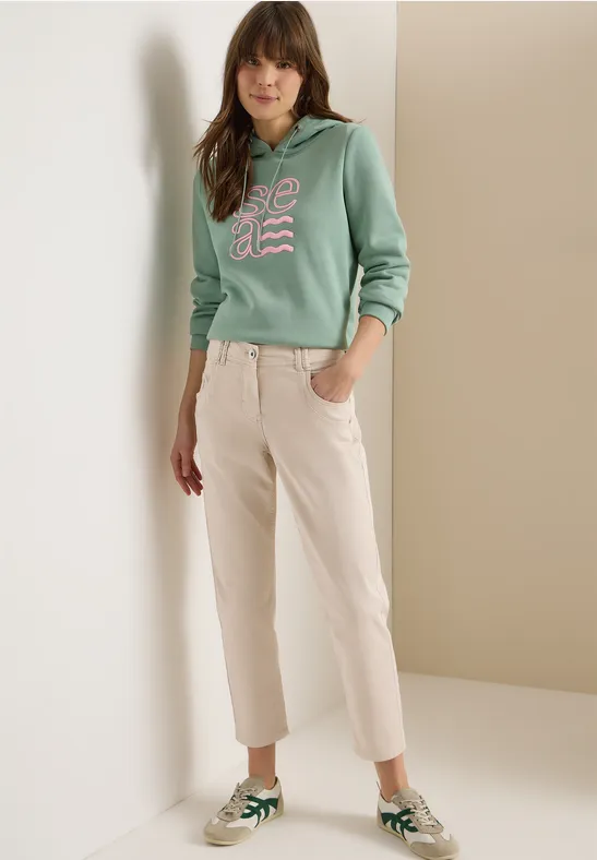 Pantalon Mid Waist Slim Leg en Casual Fit grain beige