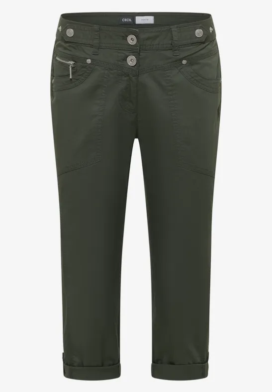 Mid Waist Slim Leg Hose mit Turn-Up clear khaki