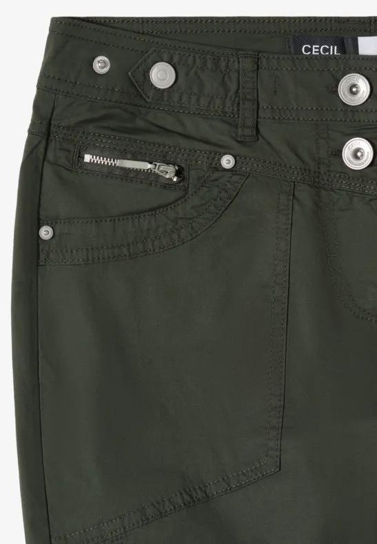 Mid Waist Slim Leg Hose mit Turn-Up clear khaki