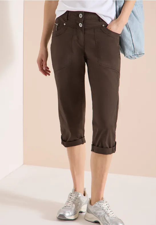 Mid Waist Slim Legs broek met omslag brown cacao