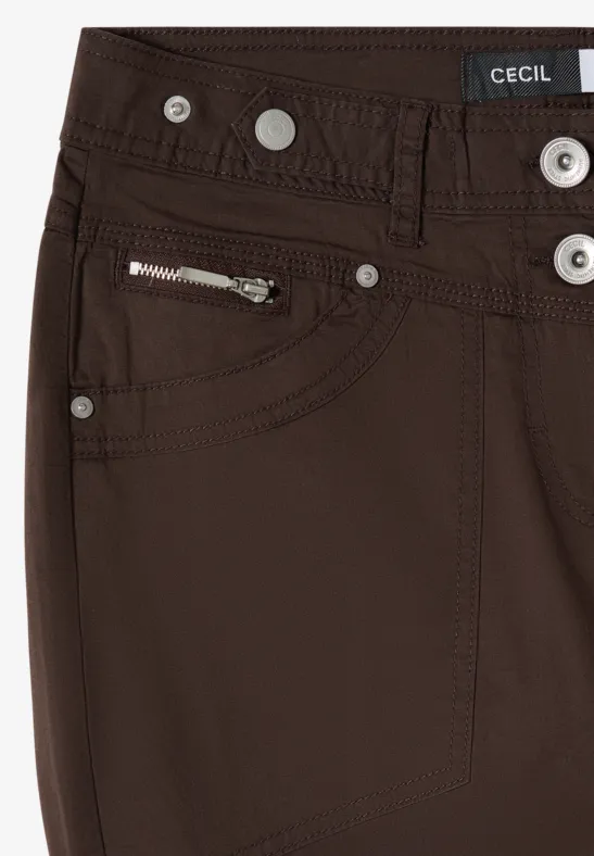 Mid Waist Slim Legs broek met omslag brown cacao