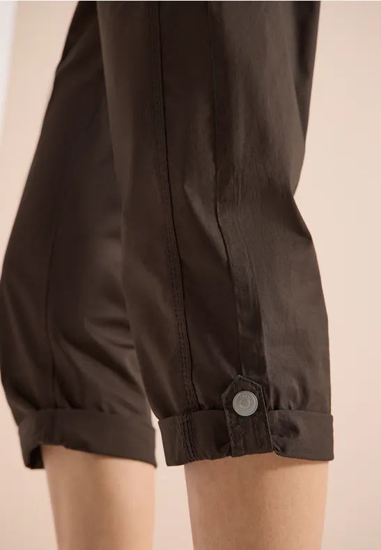 Mid Waist Slim Legs broek met omslag brown cacao