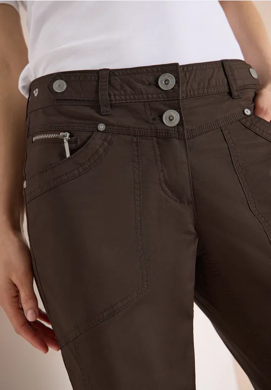 Mid Waist Slim Legs broek met omslag brown cacao