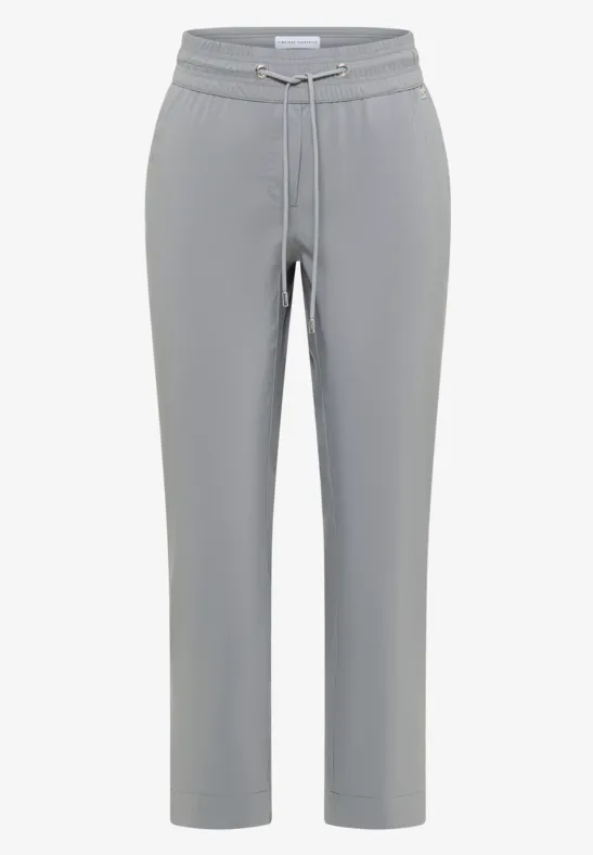 Grijze vrijetijdsbukser met trekkoord en rechte pijpen