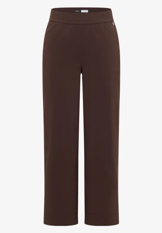 Bruine, soepele broek met wijde pijpen en elastische taille