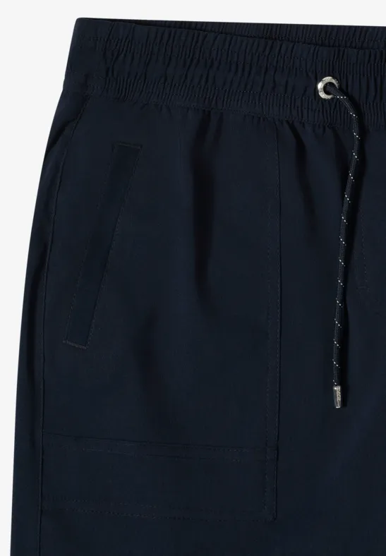 Donkerblauwe joggingbroek met elastische tailleband, steekzakken en koord