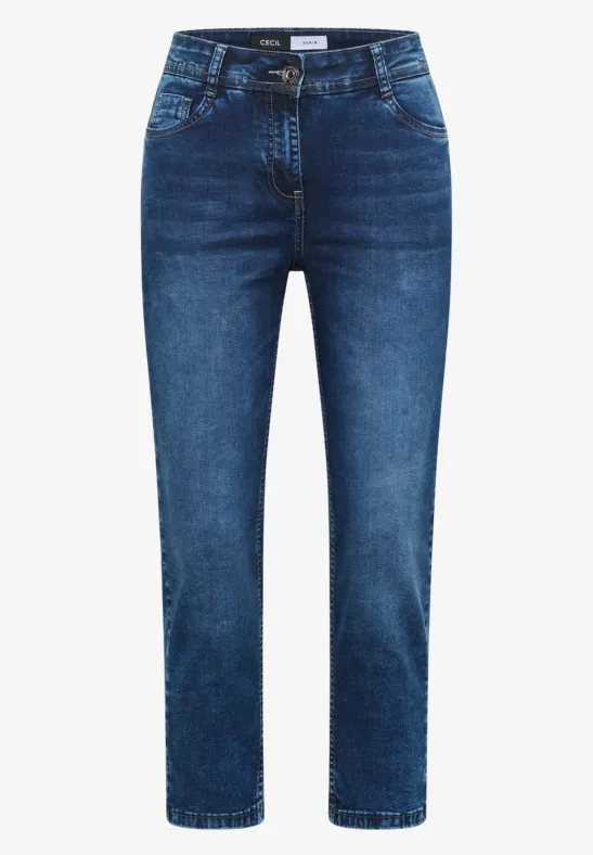 3/4 Slim Leg Jeans im Slim Fit mid blue used wash