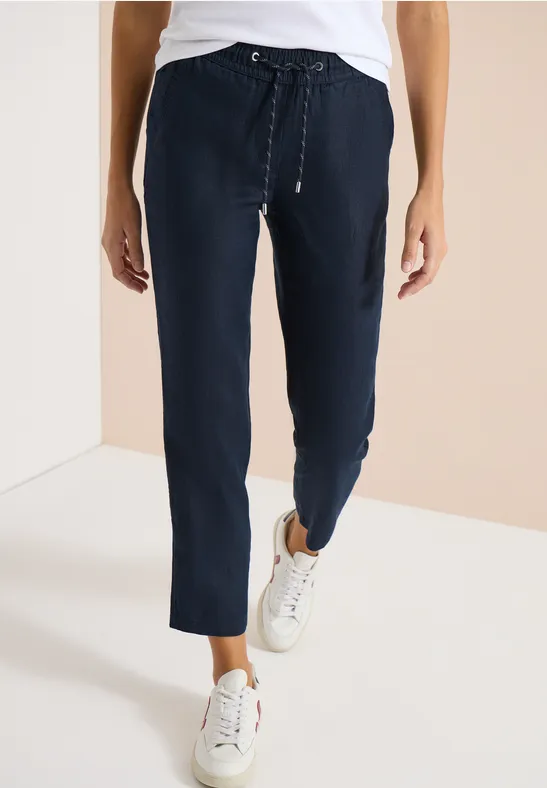 Slim Leg pantalon causal fit en lin universal blue