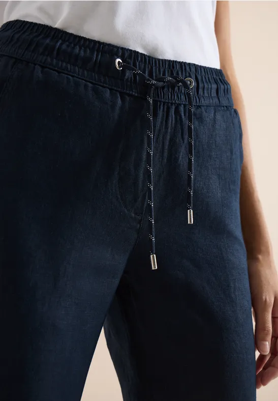 Slim Leg pantalon causal fit en lin universal blue