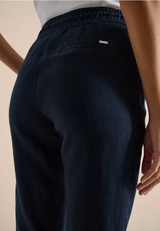 Slim Leg pantalon causal fit en lin universal blue