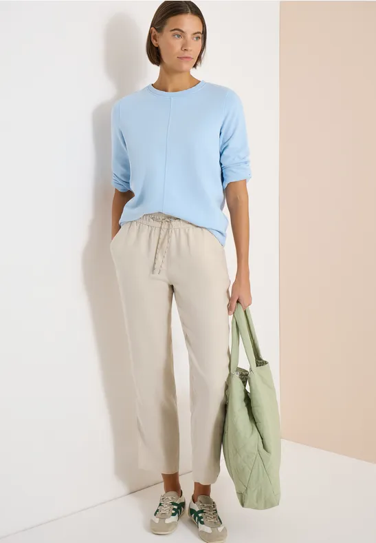 Slim Leg pantalon causal fit en lin macadamia beige