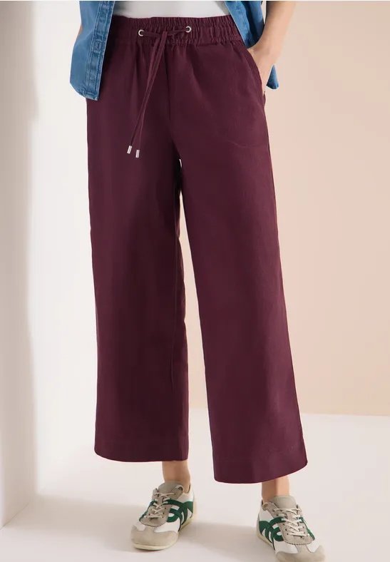 Wide Leg Hose im Loose Fit aus Leinenmix rich burgundy