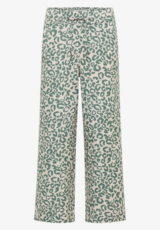 Wide Leg Hose aus Leinenmix im Leoprint macadamia beige