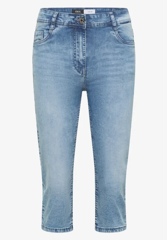 Leichte, hoch taillierte Capri-Jeans in hellem Denim mit Five-Pocket-Design und verkürzter Beinlänge.