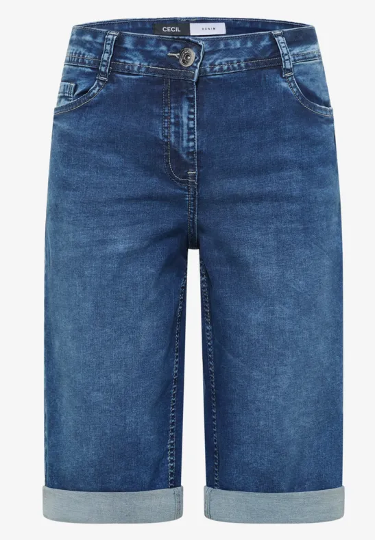 High Waist Jeansshorts im Loose Fit mid blue used wash