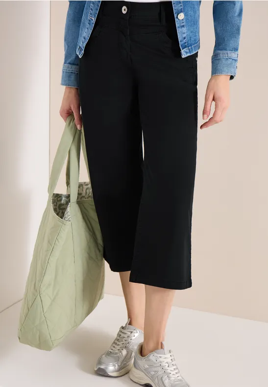 High Waist Flared Leg Pantalon Loose Fit Black