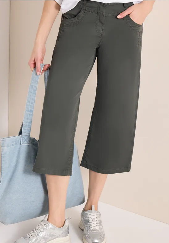 High Waist Flared Leg Pantalon Loose Fit clear khaki