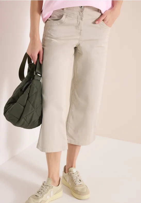 High Waist Flared Leg Pantalon Loose Fit grain beige