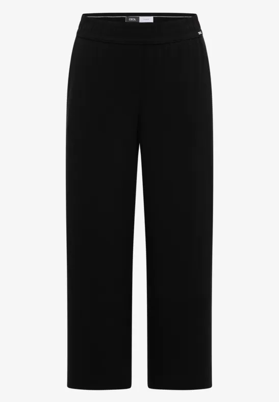 Schlichte, elegante kurze schwarze Hose mit weitem Bein und Gummibund.