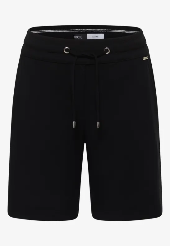 Schwarze, knielange Shorts mit Tunnelzug und seitlichen Taschen