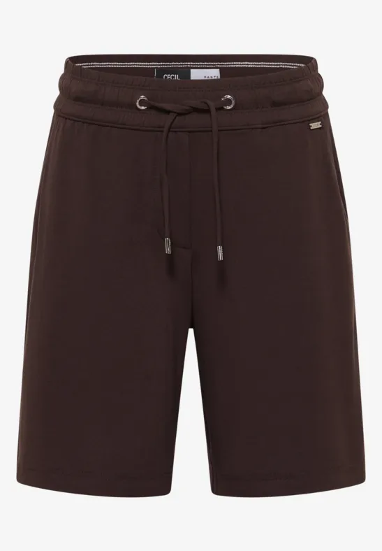 Dunkelbraune Sweat-Shorts mit Kordelzug, Seitentaschen und lässigem Schnitt, knielang.
