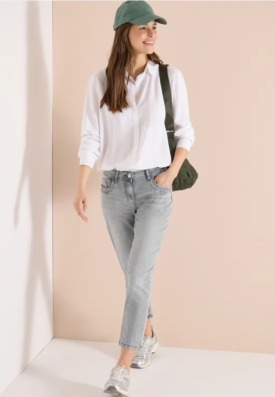 Mid Waist Slim Leg Jeans im Casual Fit mid grey used wash