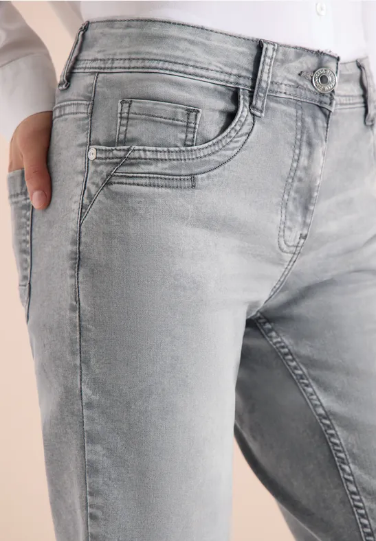 Mid Waist Slim Leg Jeans im Casual Fit mid grey used wash