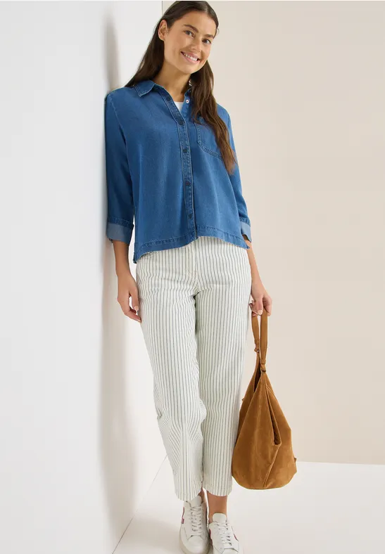 Gestreifte Wide Leg Jeans vanilla white