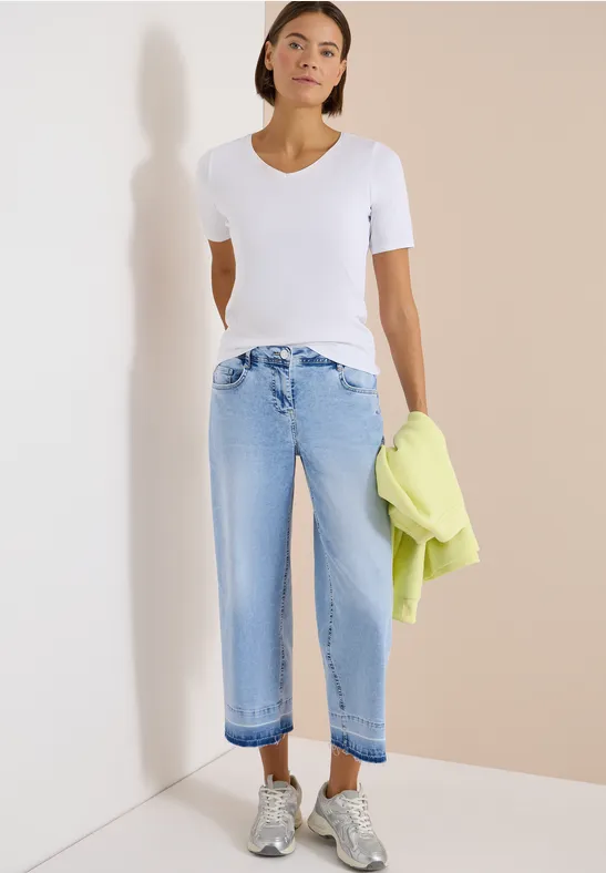 Jeans 7/8 Wide Leg en Loose Fit light blue random bleached