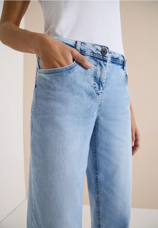 Jeans 7/8 Wide Leg en Loose Fit light blue random bleached