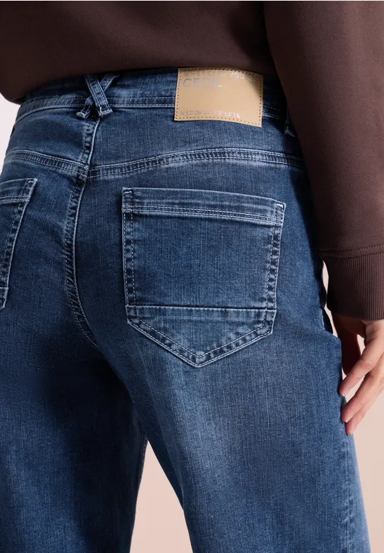 High Waist jeans met wijde pijpen in Slim Fit mid blue wash