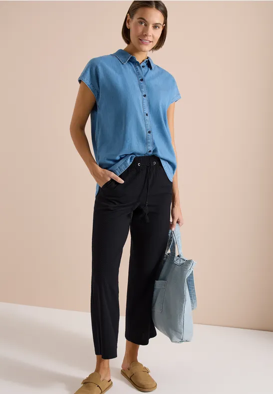 Wide Leg Hose in Seersuckerqualität Black