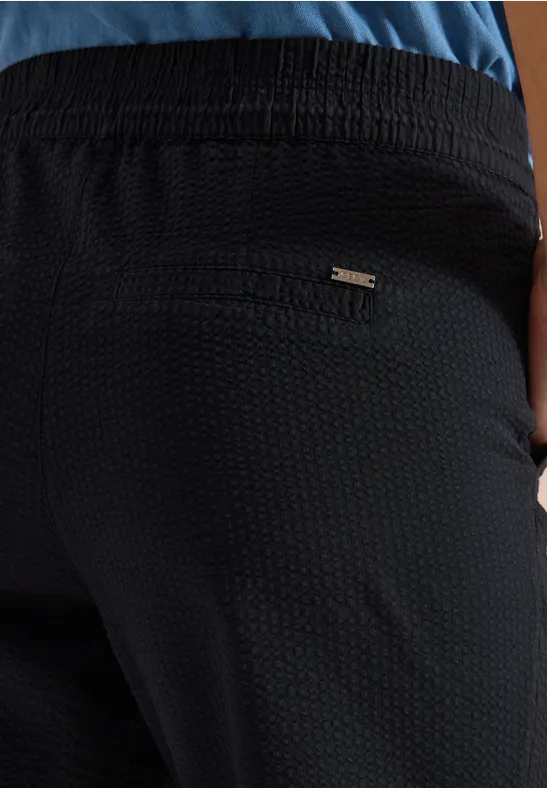 Wide Leg Hose in Seersuckerqualität Black