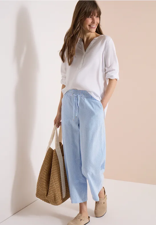 Wide Leg pantalon en qualité seersucker blouse blue