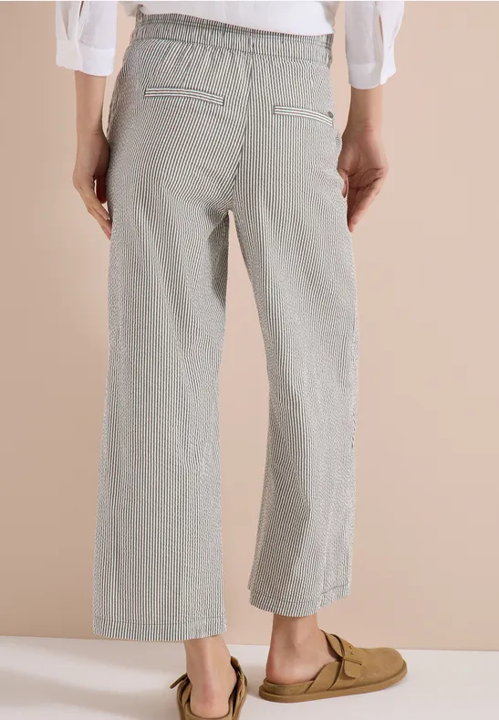 Wide Leg pantalon en qualité seersucker khaki