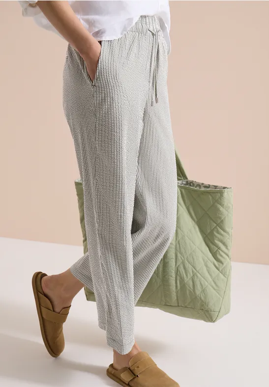 Wide Leg pantalon en qualité seersucker khaki