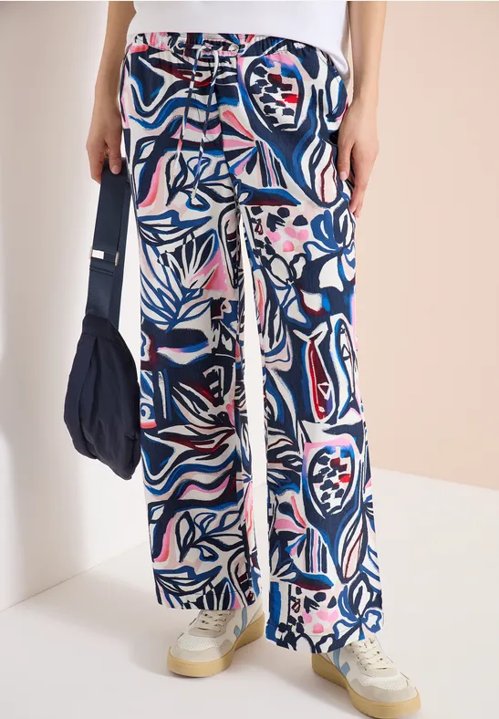 High Waist broek met Wide Legs en print universal blue