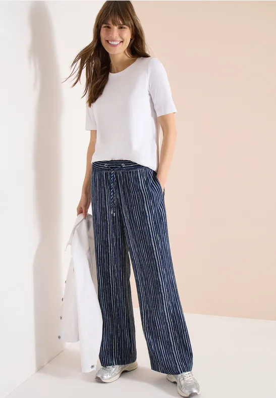 Wide Leg Hose im Loose Fit mit Streifen universal blue