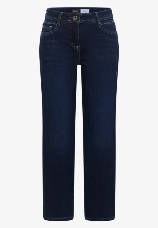 Dunkelblaue, gerade geschnittene Damenjeans mit klassischem 5-Pocket-Design