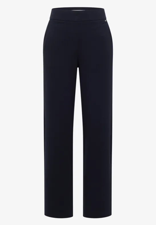 Pantalon noir uni pour femme, coupe droite et taille haute.