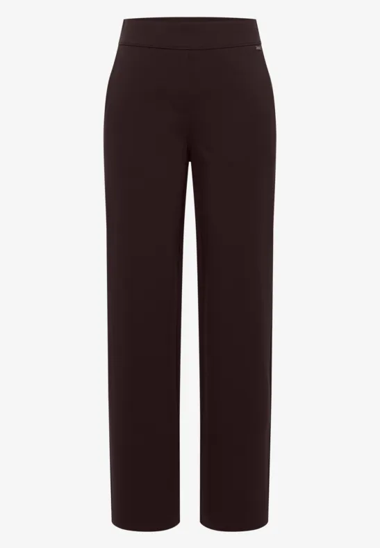 Pantalon noir droit à taille haute et jambes larges.