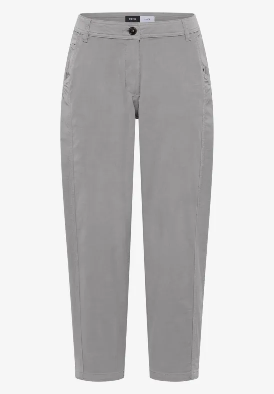 Grau melierte, Slim-Fit-Damenhose mit geradem Bein und hohem Bund.