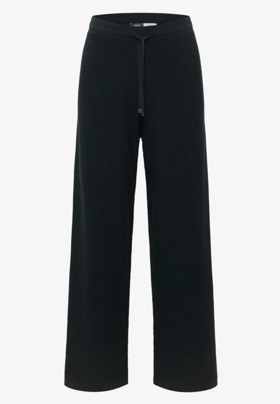 Schwarze, weite Hose mit hohem Bund und geradem weiten Bein
