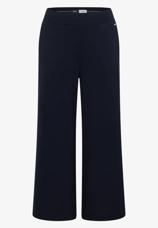 Schwarze, weite Damenhose mit hohem Bund, schlicht und elegant.