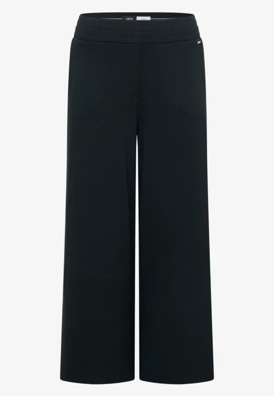 Schwarze, weite Hose mit hohem Bund und weitem Beinverlauf