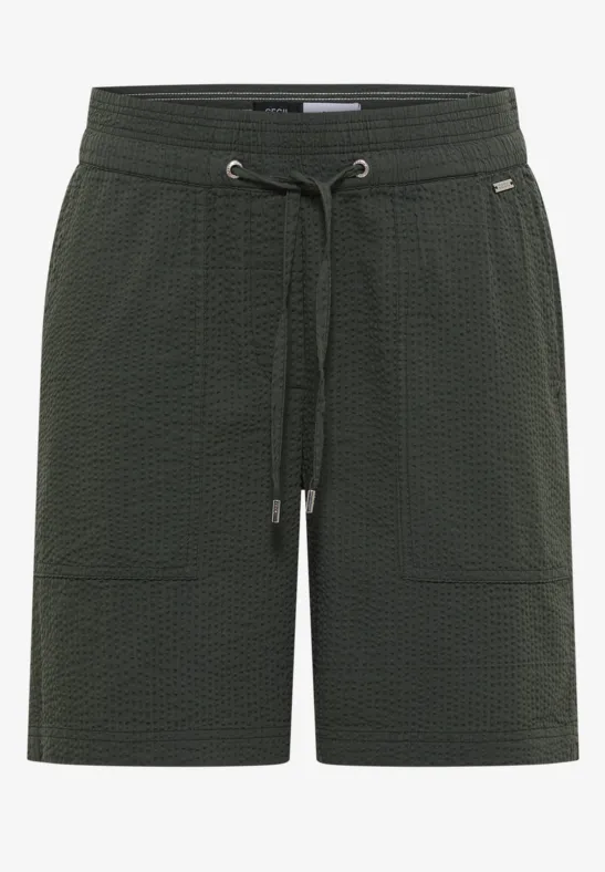 Dunkelgrüne, strukturierte Shorts für Herren mit Tunnelzug und Seitentaschen.