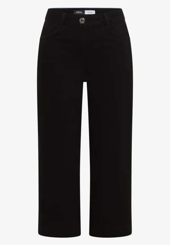 Schwarze, weit geschnittene Jeans in Cropped-Länge mit hohem Bund.