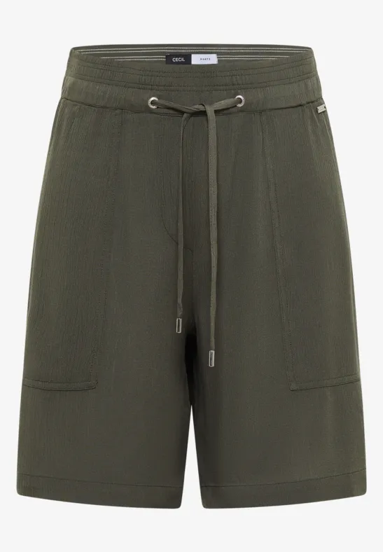 Casual sweatshorts in olijfgroen met elastische taille, aantrekkoord en opgestikte zakken.
