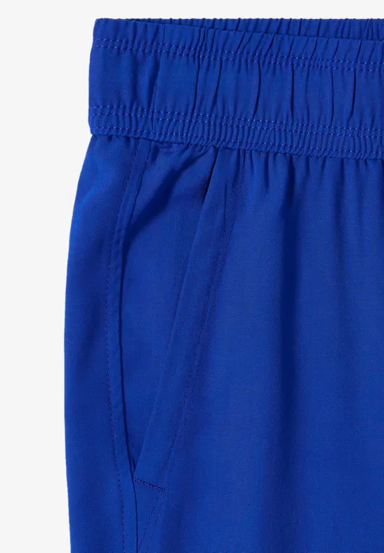 Felblauwe sportbroek met elastische tailleband en zijzak.